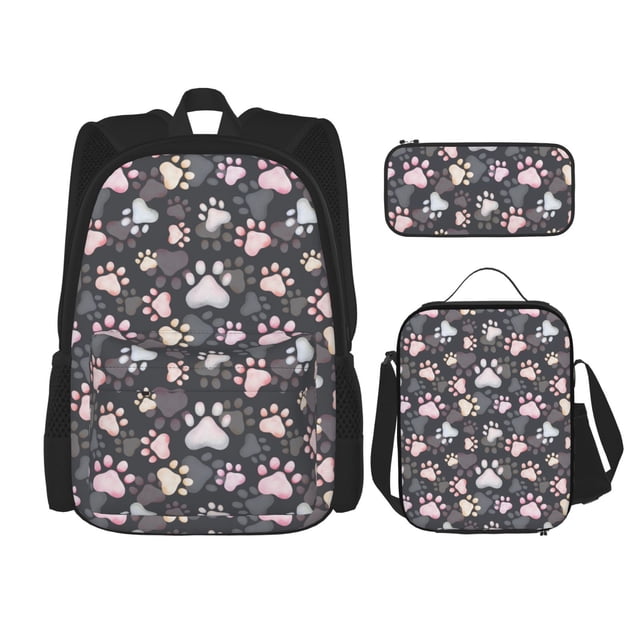 Balery Colorful Paws Of Dog Mochila Escolar 3 en 1 para Niños - Mochila Resistente con Lonchera Térmica y Estuche - Mochila Escolar para Niños y Niñas