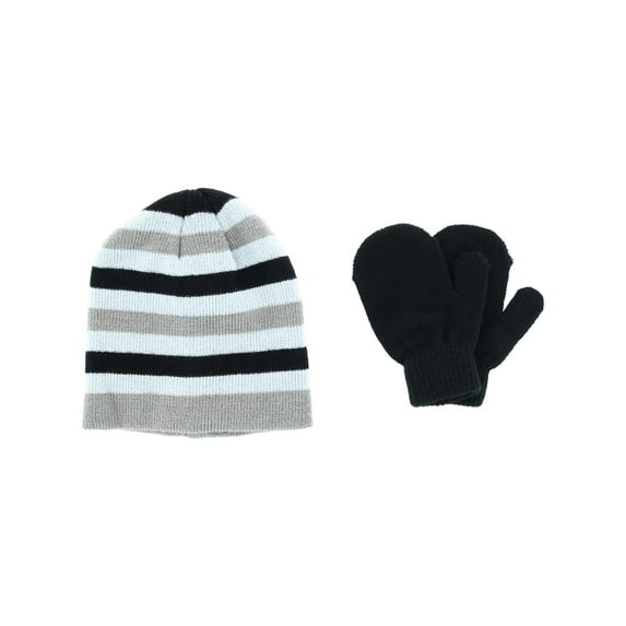 Grand Sierra Toddler Boys' 2-4 Striped Acrylic Knit Hat and Mitten Set