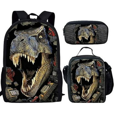 JSOT 3-in-1 3D Cartoon Dinosaur Backpack Set, 3PCS Dinosaur Backpack with Lunch Box Shcool bag Bookbag Pencil Case for Fans Gifts, 17 Inch