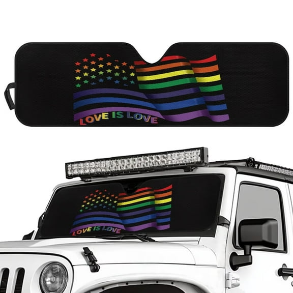 Uorisanigo Foldable Windshield Sun Shade Compatible with Jeep Wrangler Rainbow Love is Love Windshield Sunshade fit for Jeep Wrangler Rubicon Sahara TJ JK JKU 2 Door & 4 Door