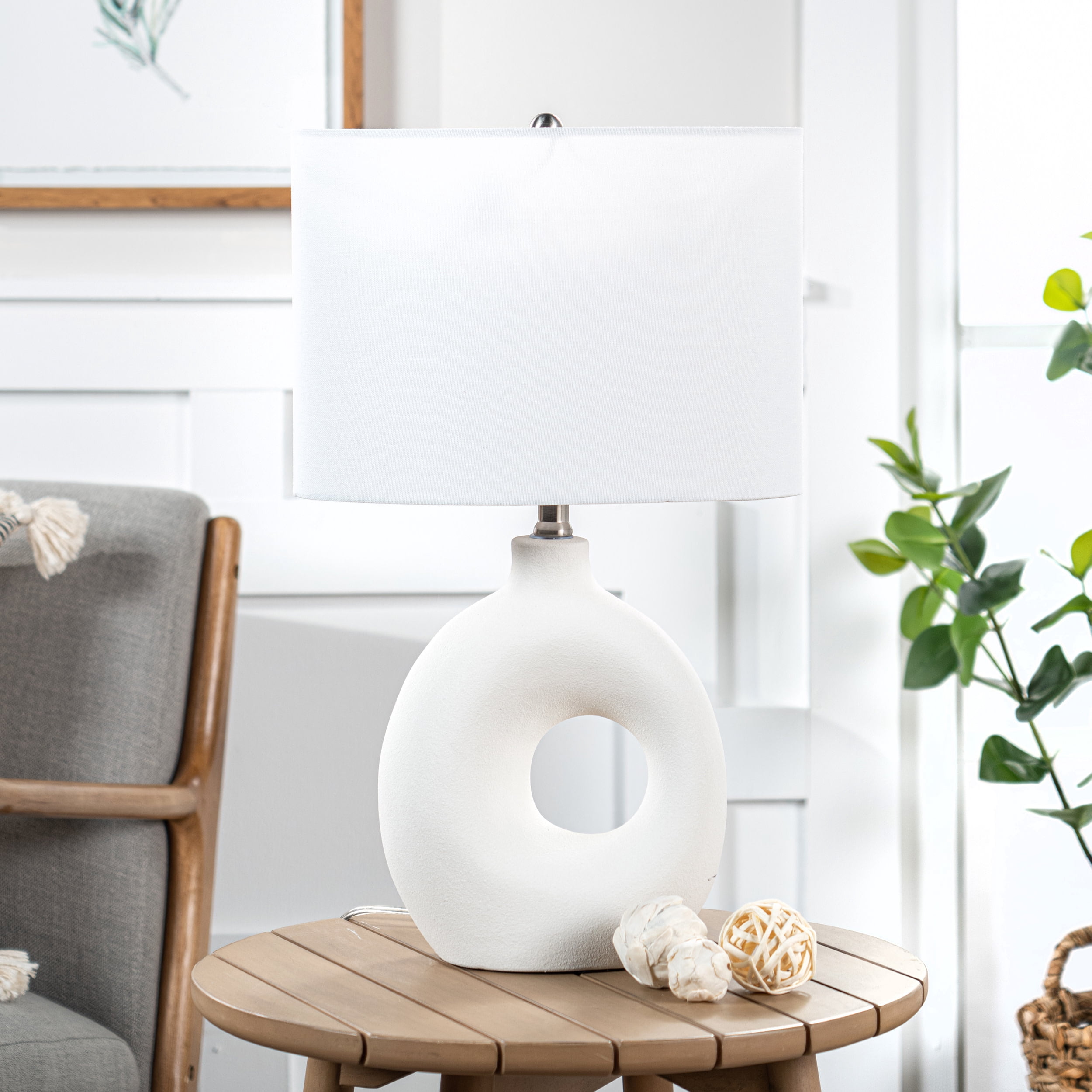 nuLOOM 23-inch Contemporary Ceramic Table Lamp, 22.5" H x 14" W x 8" D, White