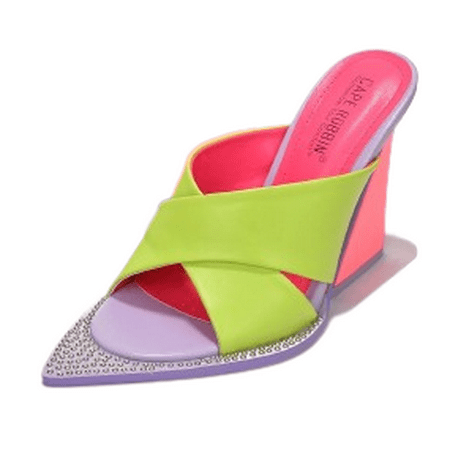 

Cape Robbin Alami Multi Open Pointed Toe Block Heel Strappy Slip On Pumps (Colorblock 8.5)