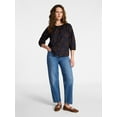 thumbnail image 3 of Time and Tru Women's Cotton Button Front Blouse with ¾ Length Sleeves, Sizes XS-XXXL, 3 of 6