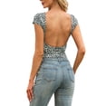 thumbnail image 3 of INSPIRE CHIC Leopard Print Tops for Women's Boat Neck Backless Slim Fit T-Shirt Crop Top XS White Black, 3 of 6