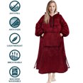thumbnail image 5 of PAVILIA Blanket Hoodie for Women Burgundy, Sherpa Wearable Blanket Men, Cozy Oversized Sweatshirt Blanket, Warm Fleece Hooded Blanket Sweater with Sleeves and Giant Pocket, Adult Long, Wine Red, 5 of 7