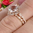 thumbnail image 3 of Milgrain 2.80 Carat 7mm Cushion Cut Morganite Wedding Set Bridal Set Engagement Ring 10k Rose Gold Vintage Look Glaring Staggering Ring, 3 of 5