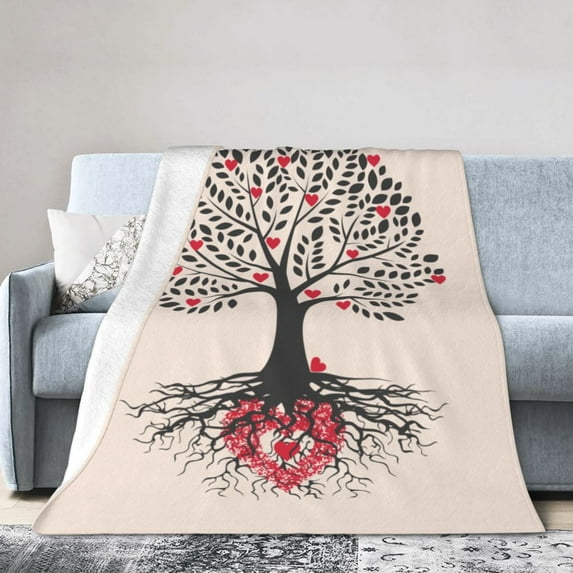 DouZhe Ultra-Soft Micro Fleece Lightweight Flannel Bed Blanket, Tree of Life Heart Love Print Cozy Warm Throw Blankets, 60"x50"