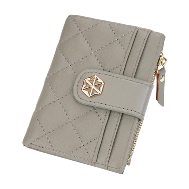 Cartera con cremallera para mujer, moderna, informal, con ventana para identificación, cartera pequeña para viajes y calle Gris verde