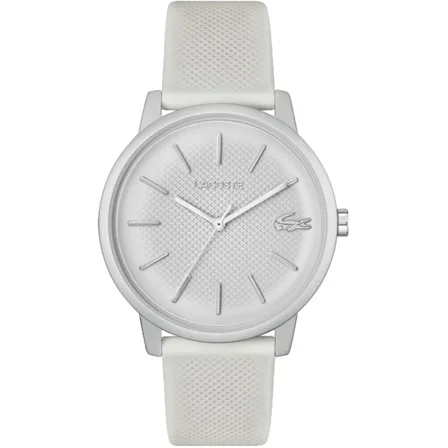 Lacoste 12.12 2011240 Silver Dial Grey Silicone Strap 42MM Mens Watch