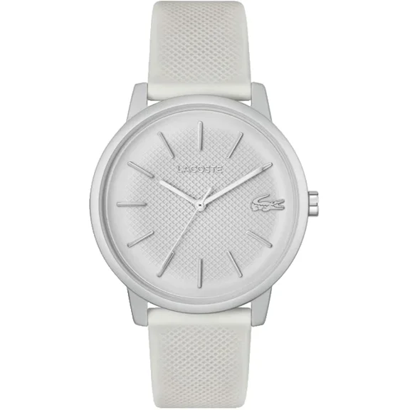 Lacoste 12.12 2011240 Silver Dial Grey Silicone Strap 42MM Mens Watch