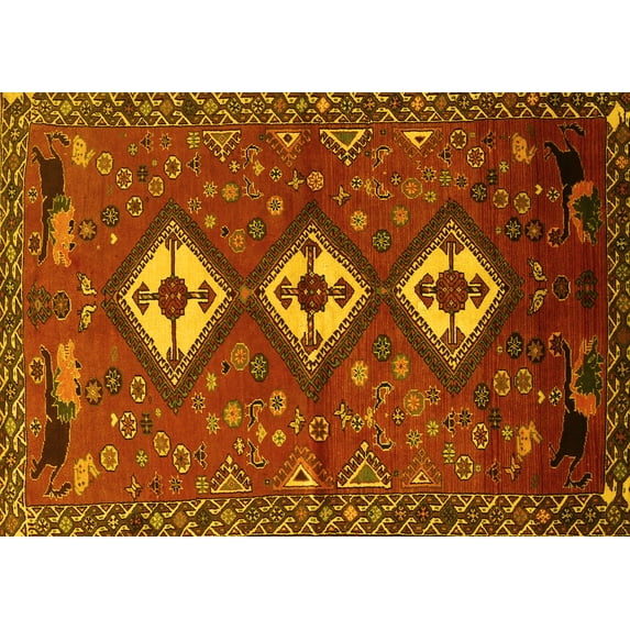 Ahgly Company Machine Washable Indoor Rectangle Persian Yellow Traditional Area Rugs, 5' x 8'
