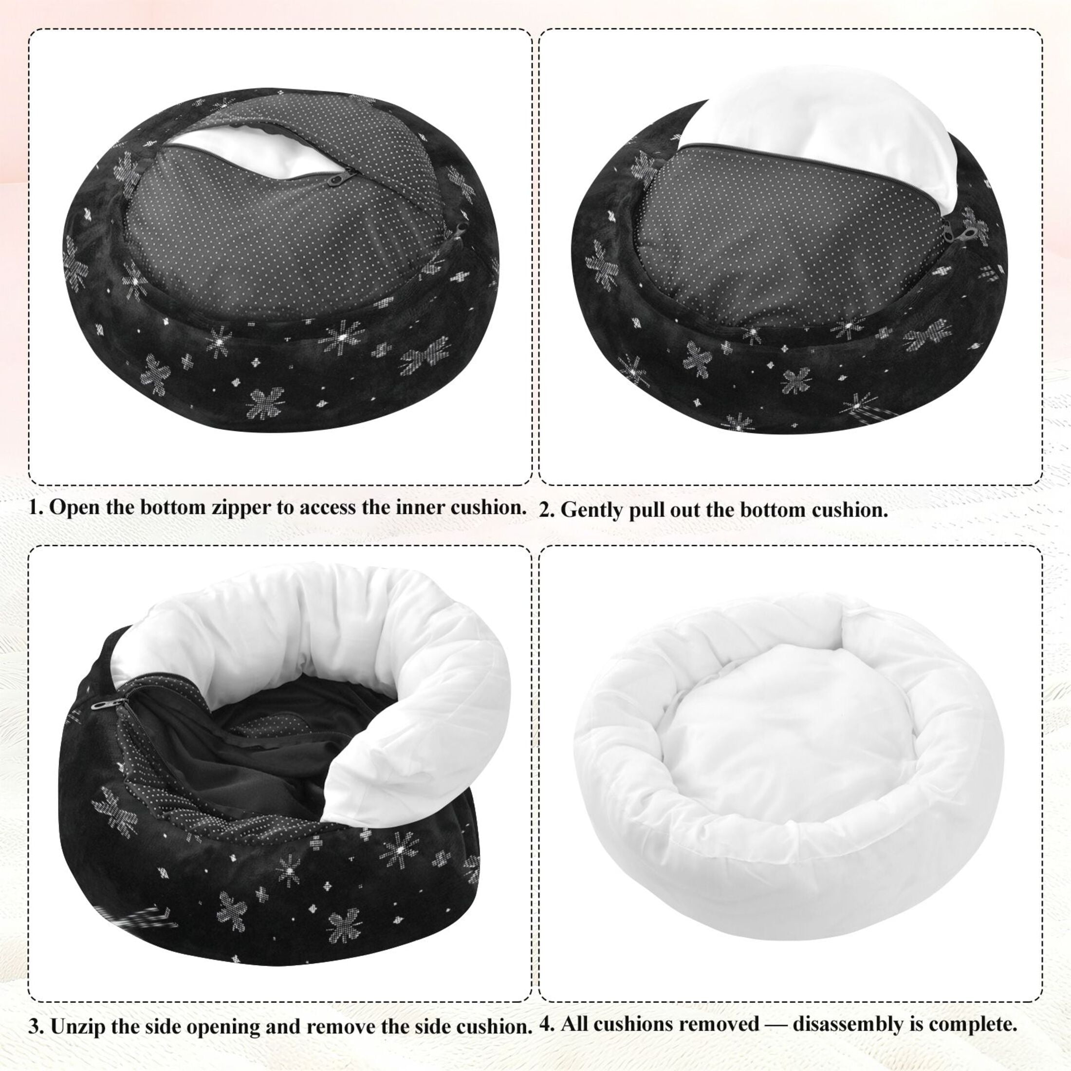 Iauyy Pet Couch Donut Cat Bed for Indoor Cats/Small Dogs Washable & Machine with Non-slip Bottom Calming Cat Furniture, A Small White Star (M)