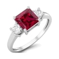 thumbnail image 2 of 0.95 Ctw Princess cut Square Ruby Glass Field 925 Sterling Silver Trio Stone Dainty Women Valentines Day Gifts Ring, 2 of 4