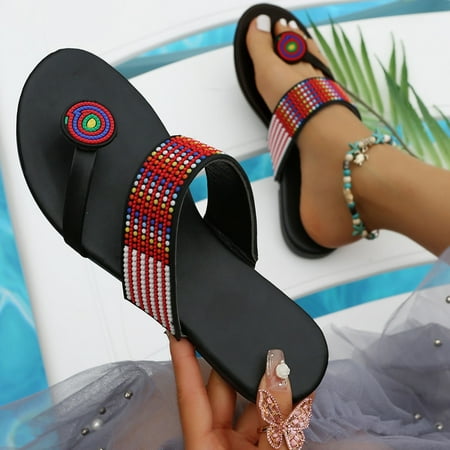 

NEGJ Women s Summer Solid Color Slip On Flat Beach Open Toe Breathable Sandals Shoes Slippers