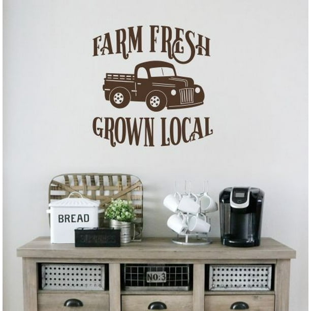 Vintage Truck Wall Stickers Farm Fresh Grown Local Farmhouse Decal