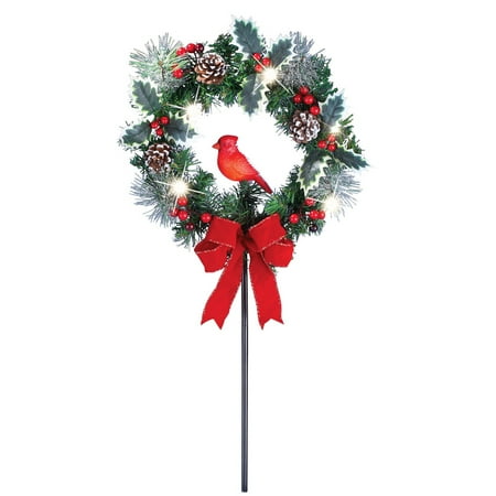 Solar Ed Holiday Cardinal Wreath Outdoor Garden Stake Includes Solar Ed Holiday Cardinal Wreath Outdoor Garden Stake Includes Red Bow Pinecones And Holly