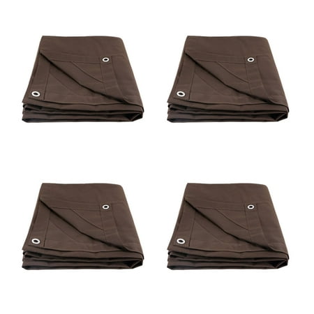 (4 Pack) 8 x 10 Dark Brown Canvas Tarp 12oz - Water Resistant & Breathable - Heavy Duty Tarps - Multipurpose Tarpaulin Cover for Camping Tent