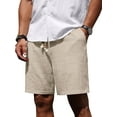 thumbnail image 4 of GIRUNS Men's Linen Shorts Casual Summer Beach Drawstring Elastic Waist Shorts with Pocket Flaxen L, 4 of 7