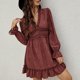 thumbnail image 4 of Vestido Informal Con Estampado de Puntos Para Mujer, Vestido Largo Con Cuello en V, Manga de Mariposa, Borde Con Volantes, Vestido Con Volantes, Vestido Hasta La Rodilla Odeerbi ODB112769, 4 of 8