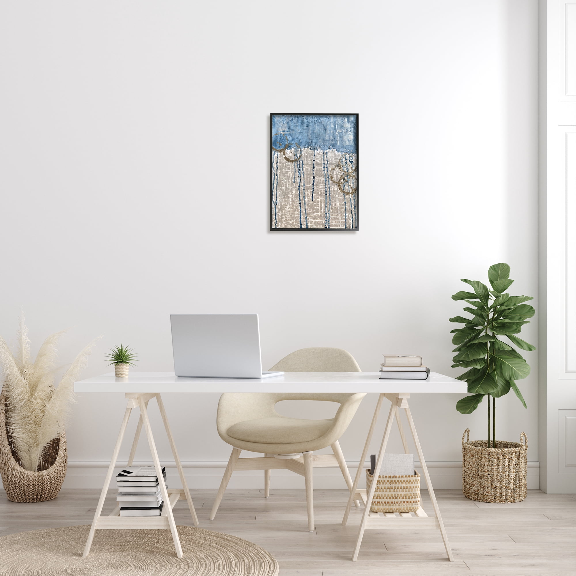 Stupell Industries Abstract Blue Dripping over Whicker Style Grid, 16 x 20, Designed by Denise Brown
