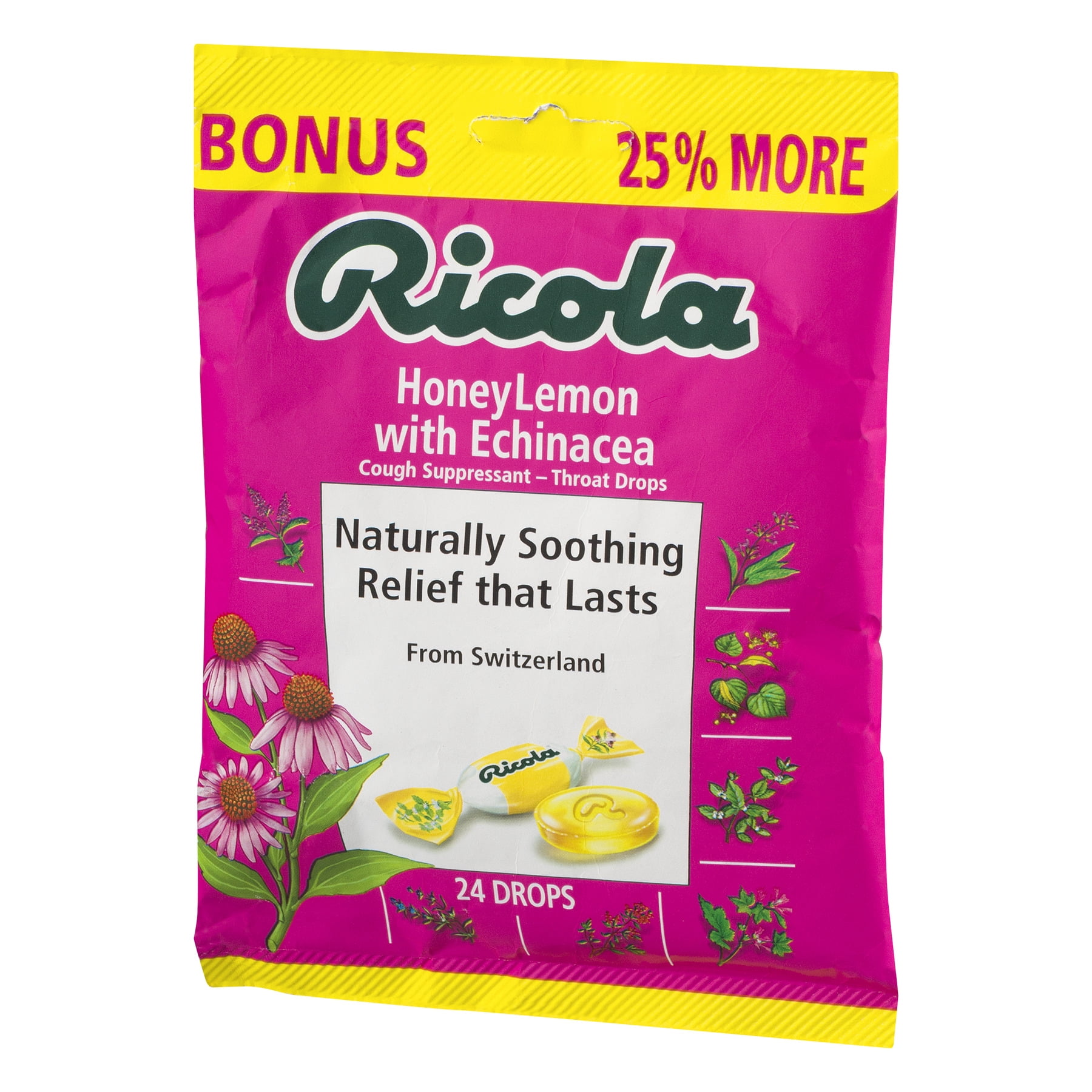 Ricola Honey Lemon With Echinacea Cough Suppressant - Throat Drops - 24 CT