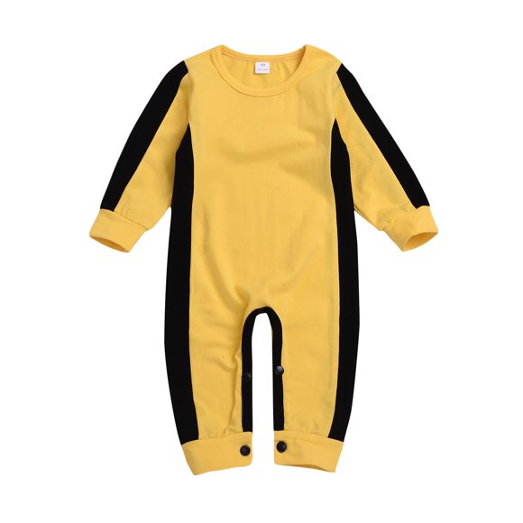 Toddler Girls Rompers Bruce Lee Kongfu Round Neck Long Sleeve Rompers Black Yellow Onesies Soft Girls Jumpsuits 18M-24M