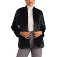 thumbnail image 1 of Abrigo de piel sintética INSPIRE CHIC para mujer con bolsillos, de manga larga, abierto, chaquetas esponjosas, negro, talla S, 1 of 1