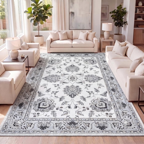 JONATHAN Y MODERN PERSIAN 5 x 8 Area Rug, Cherie French Cottage - Cream/Light Gray, MDP505F-5