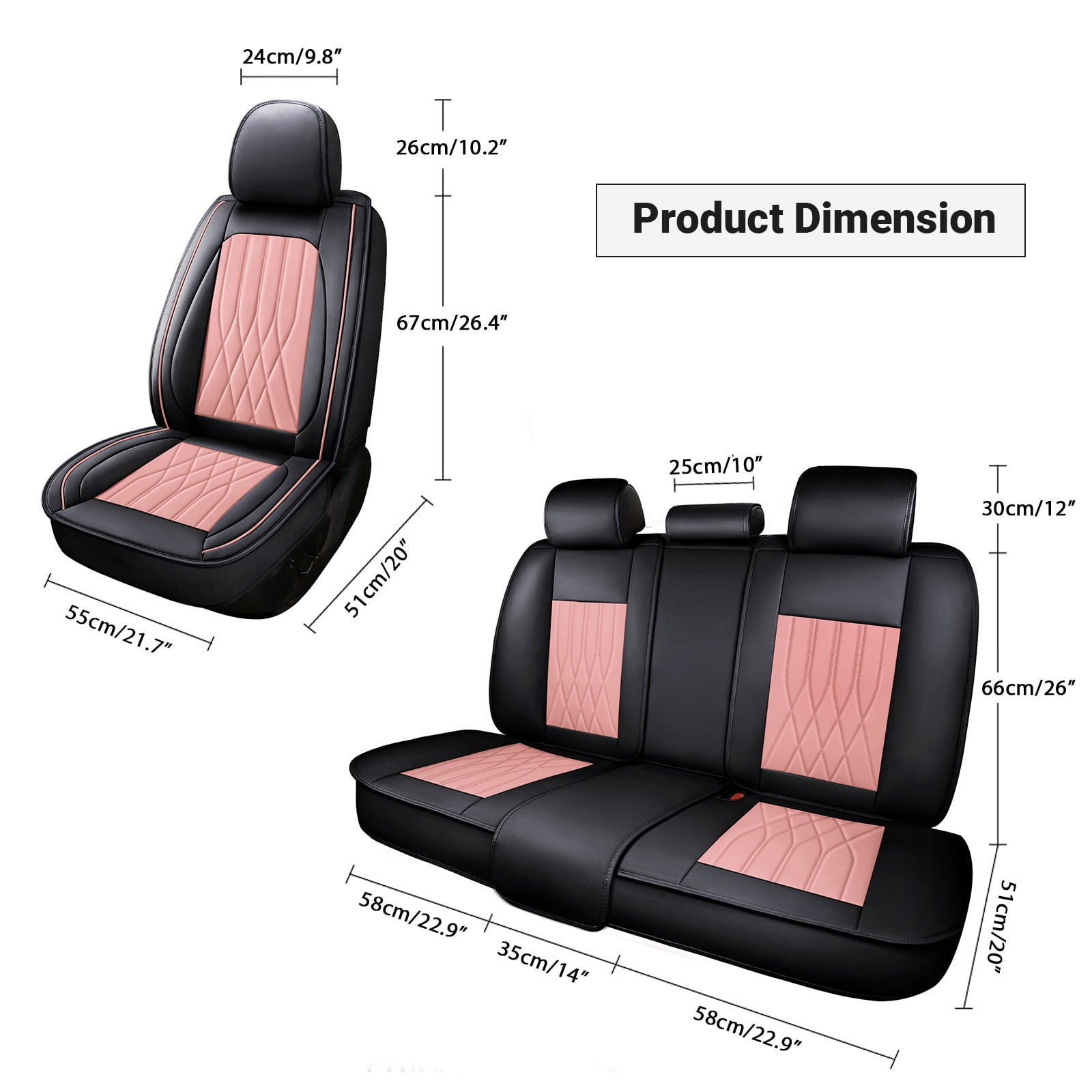 OTOEZ Universal Pink Car Seat Cover PU Leather 5-Seat Full Set Waterproof Front & Rear Cushion Protector Fit Most Honda Toyota Chevy Ford Nissan SUV