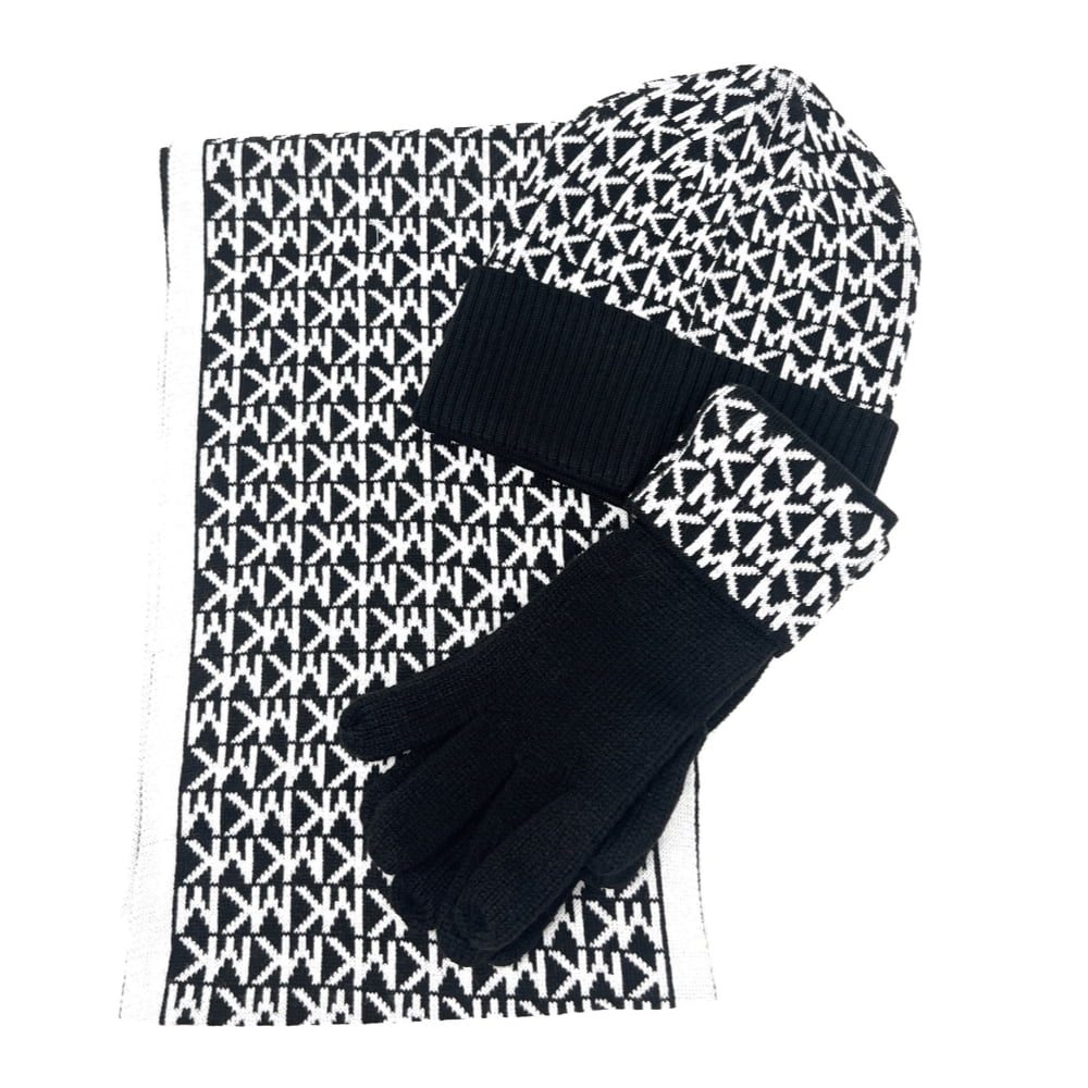 Michael Kors MK Logo Knit 3-Piece Gift Box Set Scarf, Hat & Gloves ...