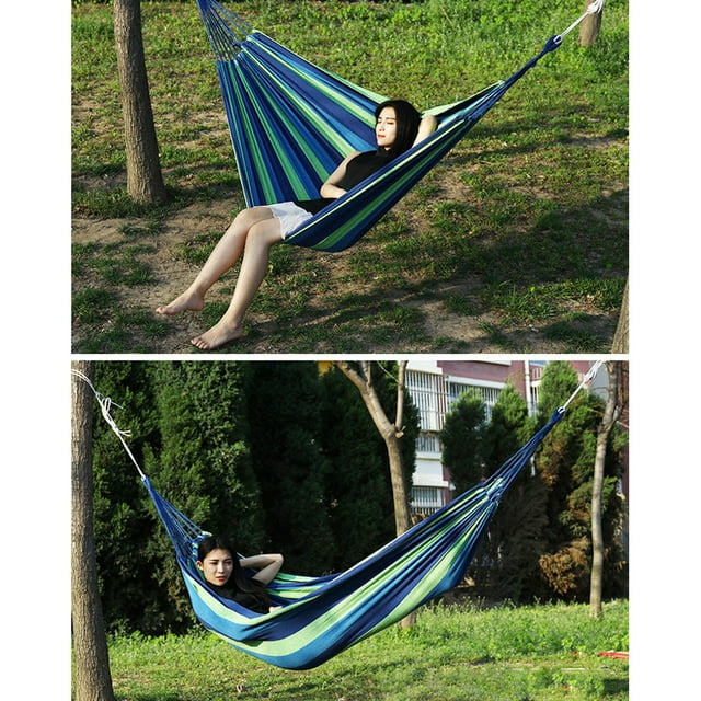 Hamaca portátil de lona para jardín, hamaca para acampar, dormir, columpio, cama colgante, porche, patio, hamaca para interiores y exteriores