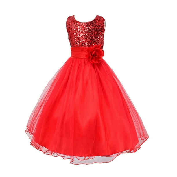StylesILove Lovely Sequin Flower Girl Dress, 5 Colors (5-6 Years, Red ...