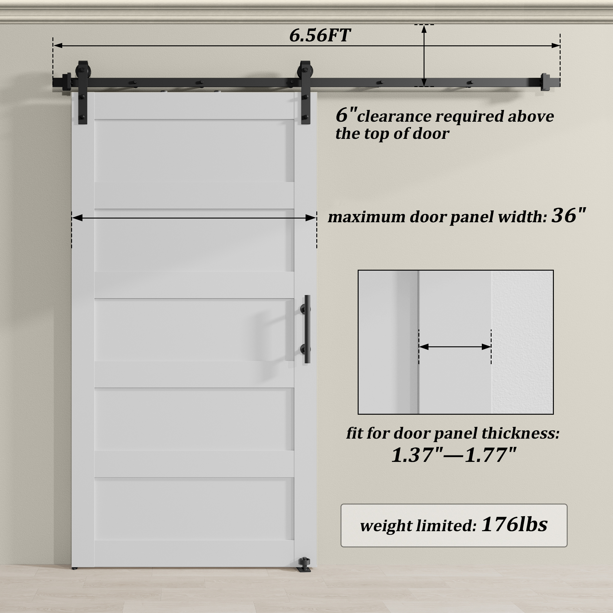 Miniyam 36x84 Inch White Sliding Barn Door Slab with Water-Proof Scratch-Proof PVC Surface, Simple DIY Assembly