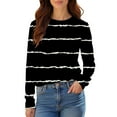 thumbnail image 4 of Women's Black White Striped Print Raglan Sleeve Round Neck Sweatshirt, Long Sleeve Soft Rayon Blend Pullover Top with Loose Fit for Fall Season, Casual Streetwear and Legging Pairing Outfits Black L, 4 of 8