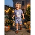 thumbnail image 5 of Loicainy Baby Toddler Girls Easter Summer Outfits 6 12 18 24 Months 2T 3T Short Sleeve Crew Neck Bunny Carrot Embroidery Tops and Elastic Waist Striped Shorts Clothes Set, 5 of 8