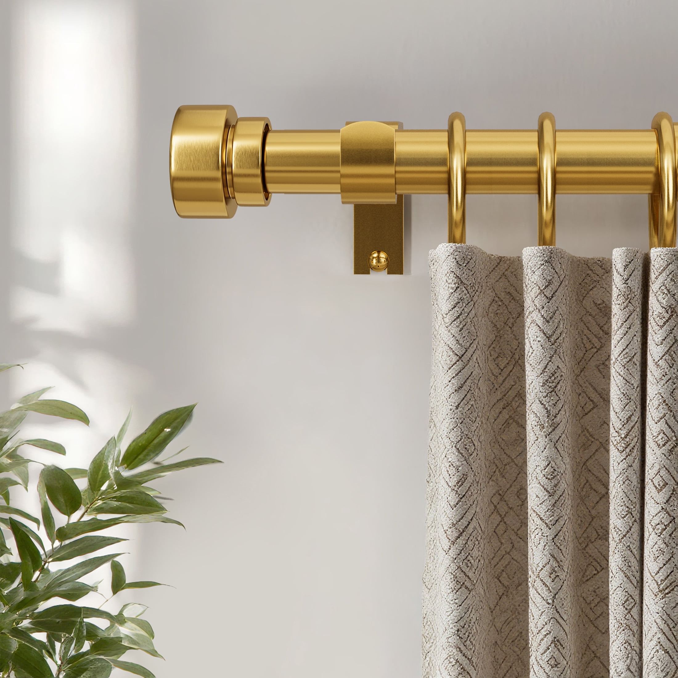 Yokila Warm Gold Curtain Rods for Windows 16 to 144 Inches Adjustable Length Heavy Duty 1" Diameter Window Curtain Rod with Solid Metal Finials for Outdoor Living Room Bedroom Farmhouse Kitchen