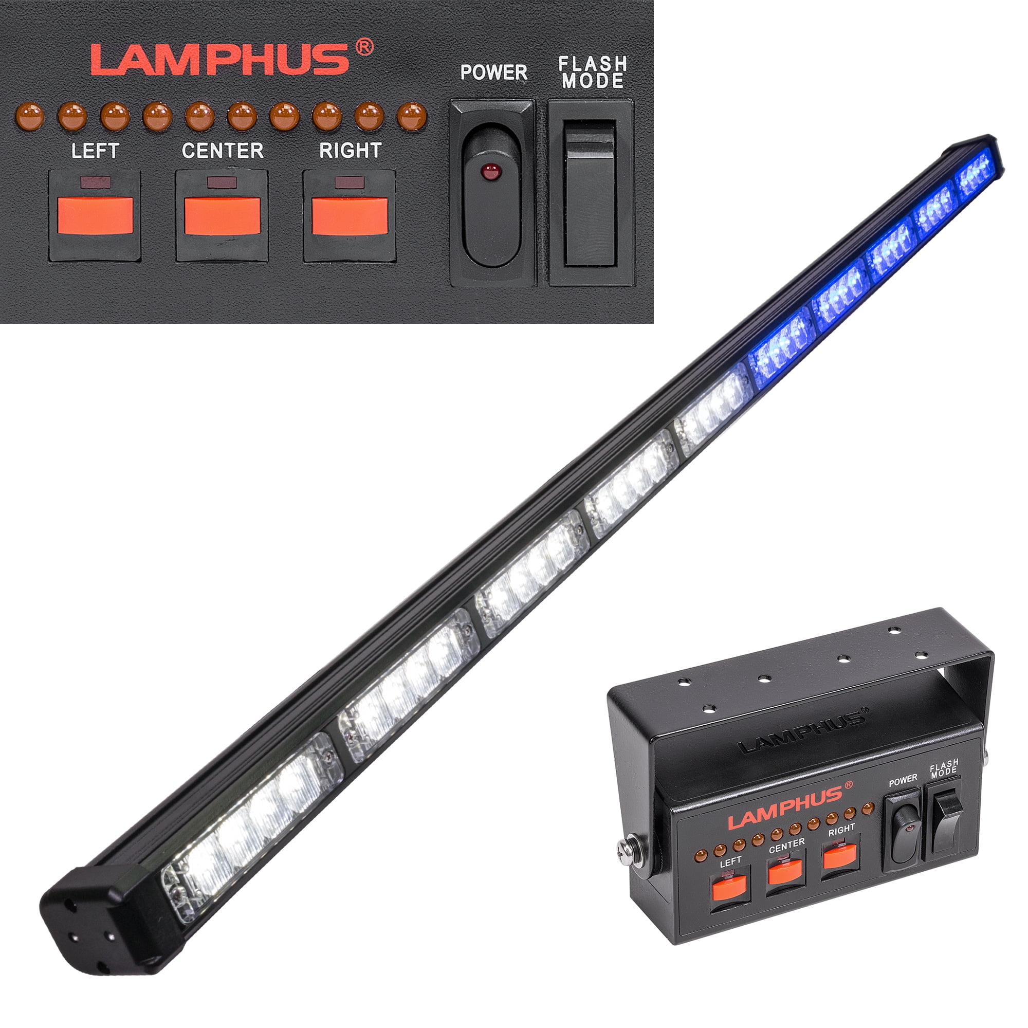35 inch LED Traffic Advisor Light Bar Strobe Warning Directional Blue White 32W 