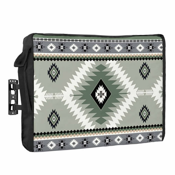Outdoor TV Cover 80 to 85 Inches, Aztec Southwestern Ethnic Tribal Style Geometric Green Grey Waterproof TV Cover with Remote Control Pocket, Flat Screen TV Cover Protector for Outside TV