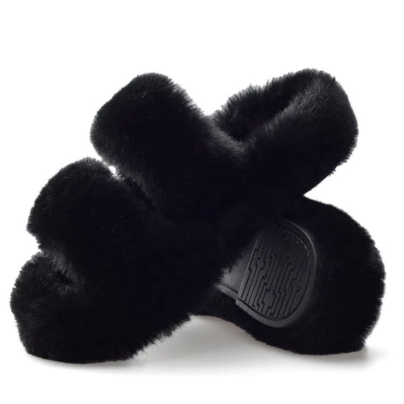 BERANMEY Women's Fuzzy Slippers with Memory Foam Open-Toe House Shoes for Women Non-Slip Indoor Outdoor Soft & Comfy Plush Slippers