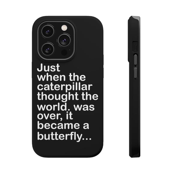 DistinctInk Tough Case for Apple iPhone 15 PRO (6.1" Screen), Compatible with MagSafe Charging - Caterpillar Though World Was Over Butterfly