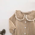 thumbnail image 6 of mgoYE Fall Baby Girl Clothes Long Sleeve Romper Peter Pan Collar Jumpsuit Infant Newborn Outfits Gingham Outfit(Khaki,3-6 Months), 6 of 9