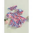 thumbnail image 2 of Newborn Infant Baby Girl 4th of July Romper Dress America Flag Onesie Ruffle Smocked Jumpsuit Outfits Headband, 2 of 7