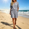 thumbnail image 2 of AHTJRT Plus Size Summer Sets for Women Cotton V Neck Short Sleeve Tops and Drawstring Shorts Casual Beachwear Vacation Travel Outfits Gray XL, 2 of 8