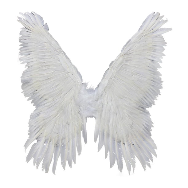Disfraz de alas de ángel con plumas para Halloween, fácil de usar para fiestas de disfraces y teatro. Blanco 80x90cm