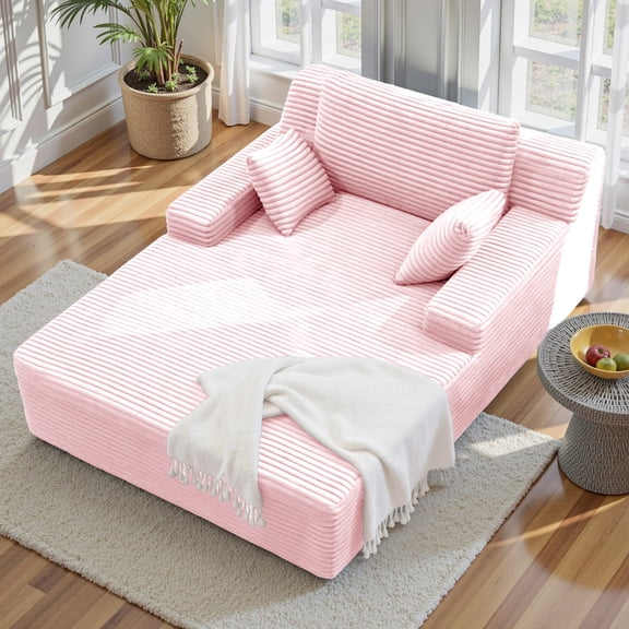 MOONMISS 68" Oversize Chaise Lounge Chair Indoor,Comfy Non-assembly Sofa Couches With 3 Pillows,Pink
