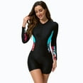 thumbnail image 2 of IBTOM CASTLE Women's One Piece Rash Guard Swimsuit UV Protection Floral Printed Surfing Zipper Swimwear Bathing Suit Beachwear L Black + Blue, 2 of 7