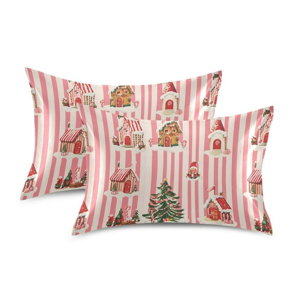 Yayeee Pillowcase Standard Size Set of 2 Satin Wrinkle Resistant Pillow Case, White Gingerbread Houses