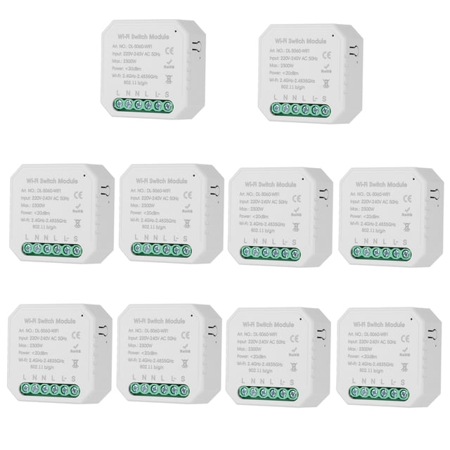 10PCS Tuya MINI DIY One Way Smart Switch Small Body APP Remote Control WiFi Switch Timer Light Switch Compatible With Google Home/Nest & Alexa