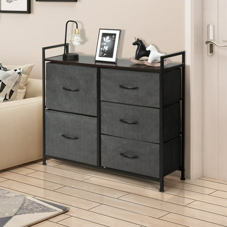 Costway 5 Drawers Dresser Storage Unit Side Table Display