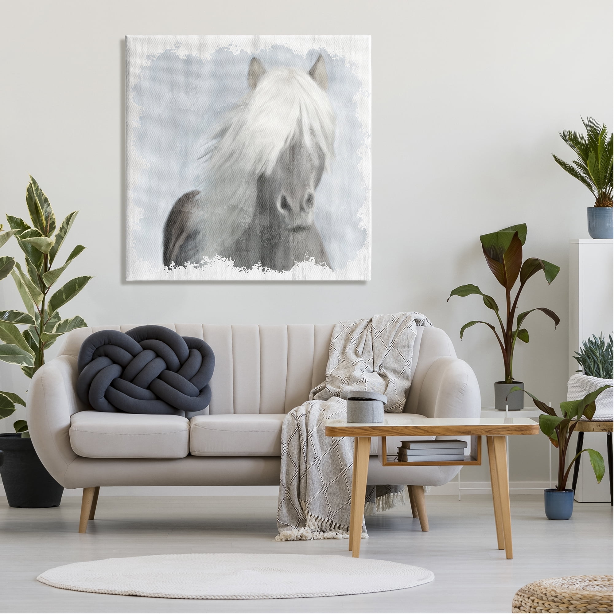 Stupell Industries Dreamy White Mane Horse Rustic Farmland Paintings Gallery-Wrapped Canvas Print Wall Art, 36x36, by Kim Allen